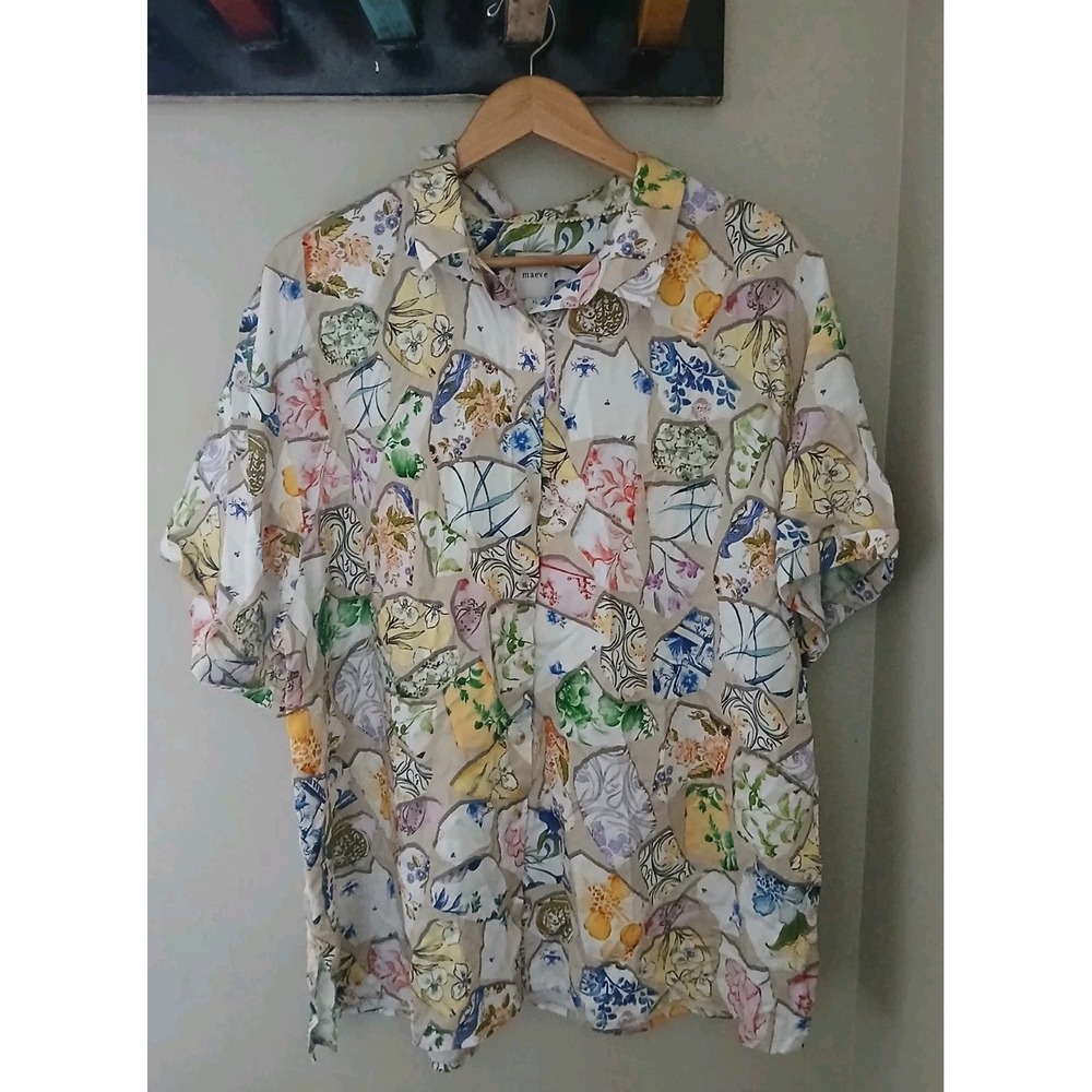New Anthropologie Maeve Oversized Surf Shirt Size XL Floral S/S Button Front